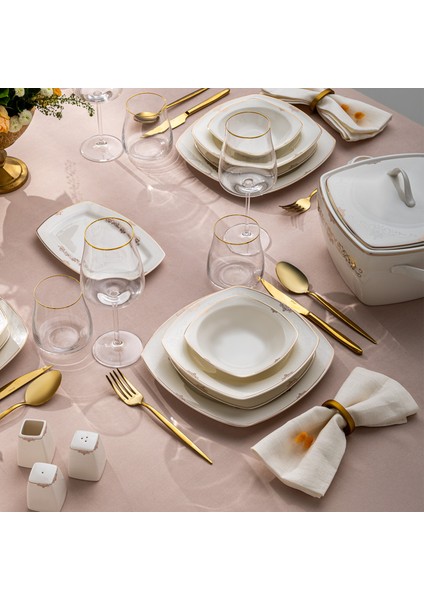 Bone Yeni Mimoza 60 Parça Yemek Takımı Platin Y.kare