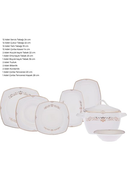 Bone Yeni Mimoza 60 Parça Yemek Takımı Platin Y.kare