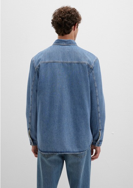 Jeremy Classic Denim Süni Kürklü Indigo Mavisi Jean Gömlek 0211186-88559