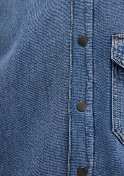 Jeremy Classic Denim Süni Kürklü Indigo Mavisi Jean Gömlek 0211186-88559