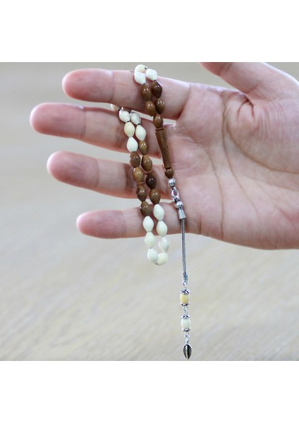 925 Ayar Gümüş Püsküllü Kuka Imameli Arpa Kesim Naturel Renk Deve Kemiği Tesbih modelleri