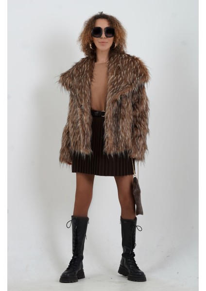 Kahve Kemerli Içi Şort Astarlı Piliseli Mini Etek