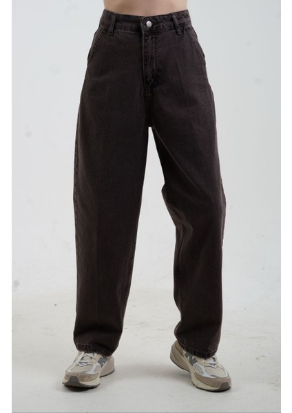 Kahve Yüksek Bel Yıkamalı Skater Denim Pantolon fiyatları