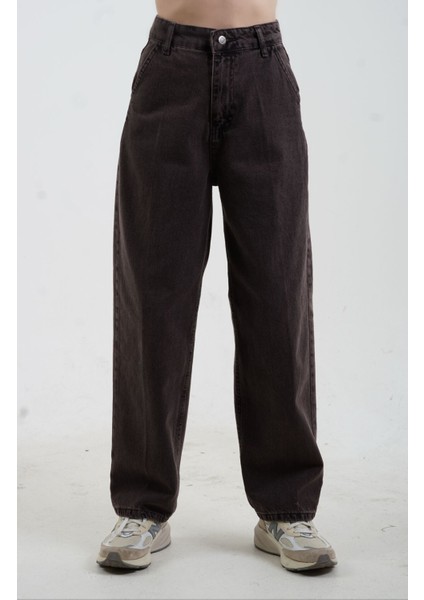 Kahve Yüksek Bel Yıkamalı Skater Denim Pantolon modelleri