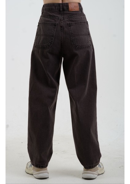 Kahve Yüksek Bel Yıkamalı Skater Denim Pantolon fırsatları