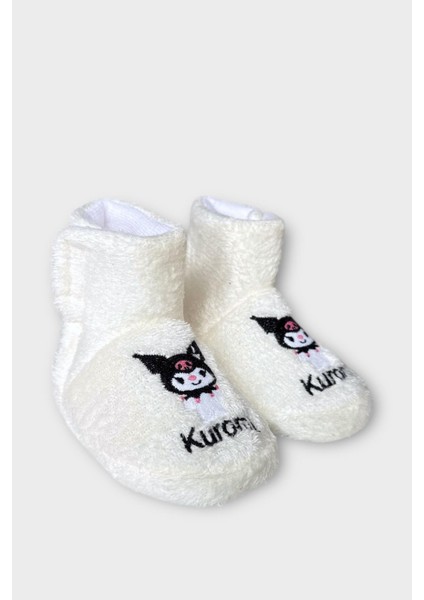 Çocuk Kuromi Nakış Detaylı Panduf Beyaz