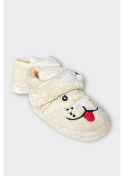 Çocuk Cırtlı Kaydırmaz Taban Anaokulu Kreş Ev Ayakkabısı Panduf Krem modelleri