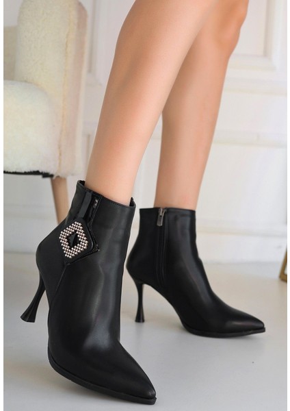 Moose Siyah Cilt Topuklu Bot - Lisinya modelleri