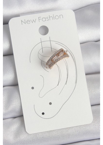 Pirinç Gold Renk Zirkon Taşlı 3'lü Sıralı Model Kadın Kıkırdak Küpe - Lisinya fiyatları