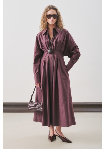 Pile Detaylı Gömlek Elbise Mürdüm fiyatları