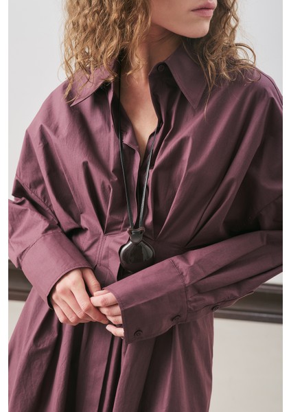 Pile Detaylı Gömlek Elbise Mürdüm fırsatları