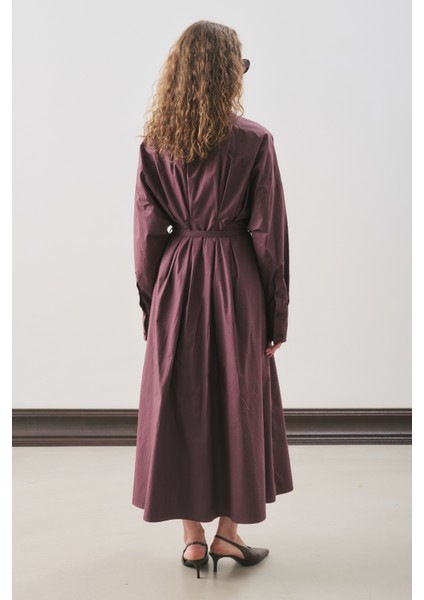 Pile Detaylı Gömlek Elbise Mürdüm indirimleri