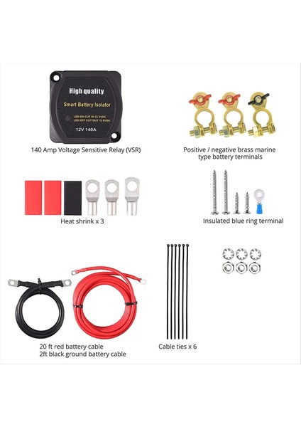 12V 140AMP Çift Pil Izolatörü Vsr Hassas Röle ve Kablo Kablosu Kiti Çift Pil Deniz Otomobil Için Otomatik Şarj Cihazı (Yurt Dışından) fiyatları