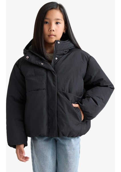 Kız Çocuk Su Geçirmez Kapüşonlu Fermuarlı Şişme Mont E9813A825AU modelleri