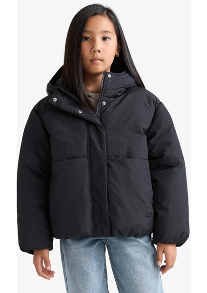 Kız Çocuk Su Geçirmez Kapüşonlu Fermuarlı Şişme Mont E9813A825AU fırsatları