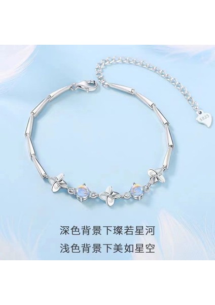 Dört Yapraklı Şelale Ay Taşı Bileklik (Yurt Dışından)