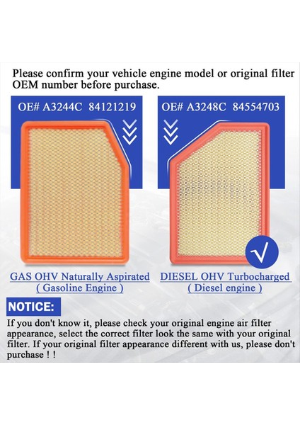 A3248C 84554703 Motor Hava Filtresi 2020-2023 Chevy Silverado Gmc Sierra 2500 Hd 3500 Hd 6 6l (Sadece Dizel Motor) (Yurt Dışından) modelleri