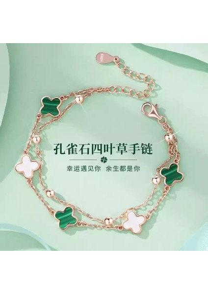 925 Gümüş Dört Yapraklı Yonca Bileklik Kadın (Yurt Dışından)