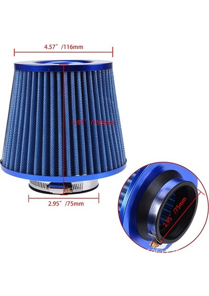 76MM Hava Filtresi Kafası Filtresi Egzoz Filtresi Alım Filtresi Evrensel Araç Malzemeleri Mavi (Yurt Dışından) indirimleri
