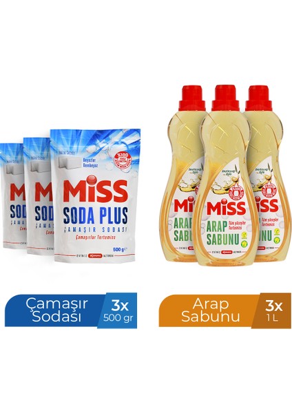 Arap Sabunu 1000 ml x 3 Adet + Soda Plus 500 ml x 3 Adet