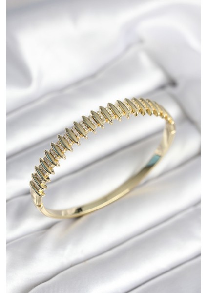 Gold Renk Zirkon Taşlı Pirinç Kadın Kelepçe - Lisinya