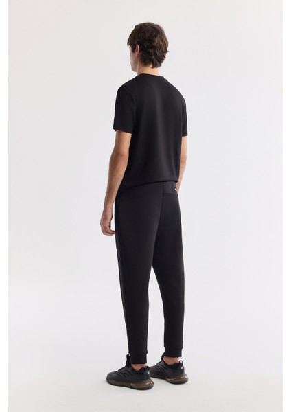 Erkek Siyah Beli Lastikli Bağcıklı Bi-Stretch Regular Fit Eşofman Altı A51Y3400