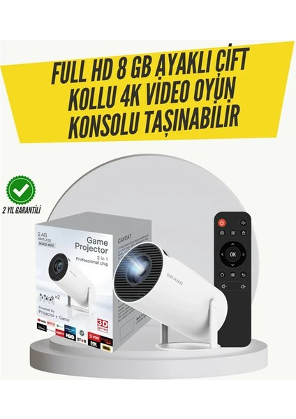 Kablosuz 4K Projeksiyon – Wi‑fi 6 & Bluetooth 5.0 ile Oyun ve Uygulama Merkezli