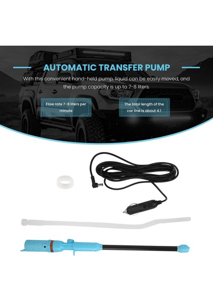 Yeni 12V Araç Şarjı Sıvı Dağıtım Pompası El Pompası Sıvı Transfer Su Gazı Aracı Benzin Yakıt Taşınabilir Araç Sifon Hortum Açık Maviye (Yurt Dışından) fırsatları