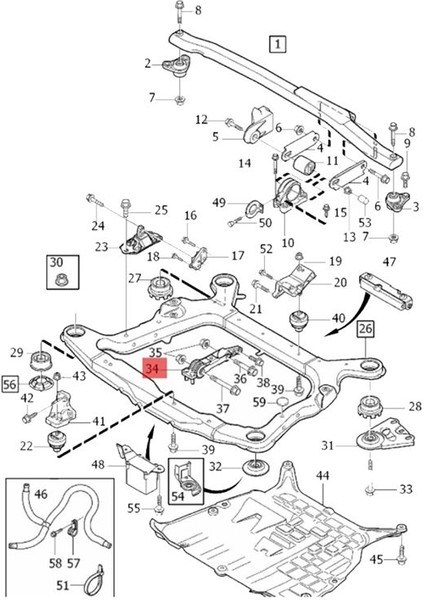 30680750 Alt Ön Motor Şanzıman Montaj Volvo S60 S70 V70 XC70 XC90 2001-2009 Alt Tork Dikiş Montajı (Yurt Dışından)