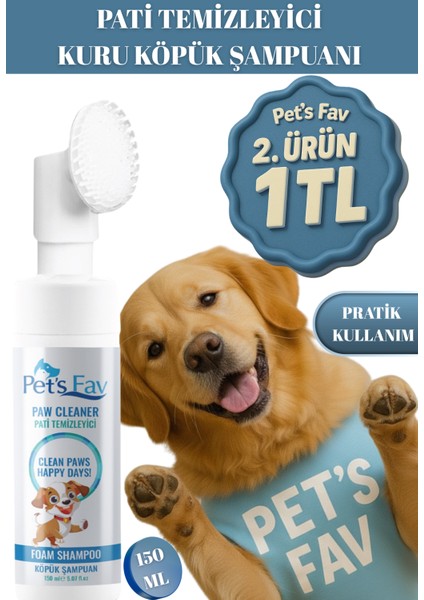 Köpek Hızlı ve Pratik Pati Temizleyici Organik ve Doğal Kuru Köpük Şampuanı Özel Fırçalı Başlık