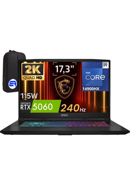 Katana 17 Hx B14WFK-217TREP3 Intel Core I9-14900HX 32GB 2tb SSD RTX5060 115W WIN11 Home 17.3" Qhd 240Hz + Elektropasaj Çanta