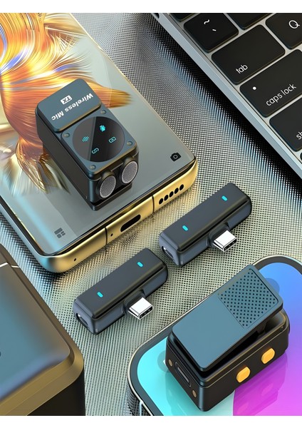 600mAh Kablosuz Çiftli Yaka Mikrofonu Type-C Lightning Uyumlu iPhone Android 25m Ses Mikrofonu fırsatları