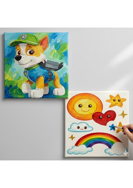 TATİL-KARNE HEDİYESİ 2'li Tuval Boyama Seti 20X20 cm Uv Baskı 6 Akrilik Boya 1 FIRÇA-MODEL-323