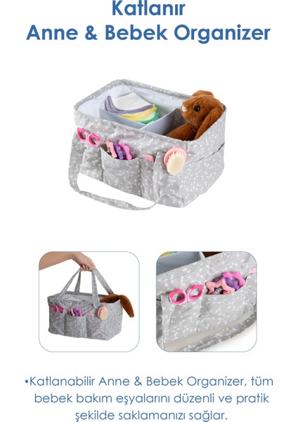 Katlamalı Anne&Bebek Organizer Somon Çiçek