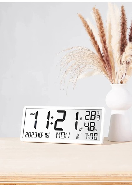 Büyük LCD Dijital Duvar Masa Saati Sıcaklık ve Nem Göstergeli Çalar Saat Askılı/masaüstü Dijital fiyatları