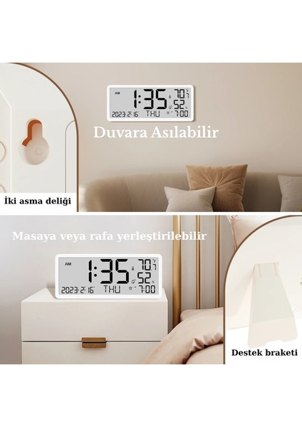 Büyük LCD Dijital Duvar Masa Saati Sıcaklık ve Nem Göstergeli Çalar Saat Askılı/masaüstü Dijital modelleri