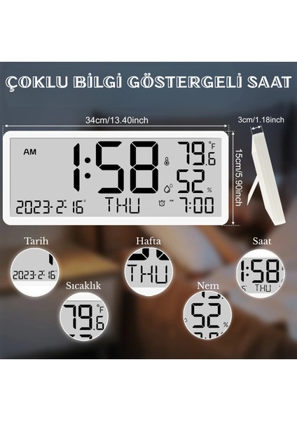 Büyük LCD Dijital Duvar Masa Saati Sıcaklık ve Nem Göstergeli Çalar Saat Askılı/masaüstü Dijital fırsatları