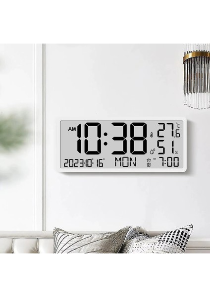 Büyük LCD Dijital Duvar Masa Saati Sıcaklık ve Nem Göstergeli Çalar Saat Askılı/masaüstü Dijital
