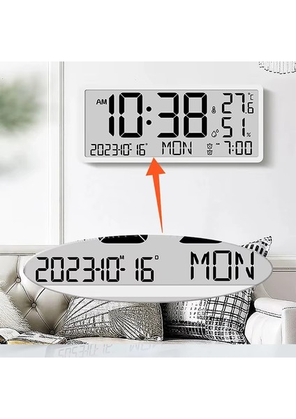 Büyük LCD Dijital Duvar Masa Saati Sıcaklık ve Nem Göstergeli Çalar Saat Askılı/masaüstü Dijital