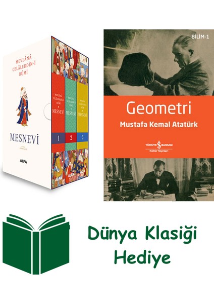 Mesnevi 1-2-3 (Kutulu Set) + Geometri + Dünya Klasiği Hediye
