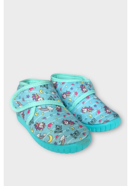 Tematik Cırtlı Çocuk Panduf Okul Kreş Ev Ayakkabısı Kaydırmaz Taban YEŞİL