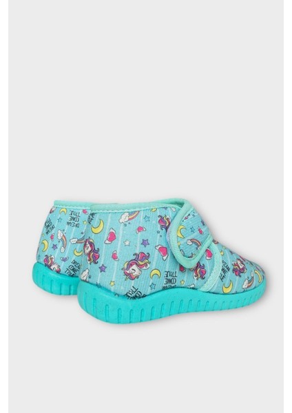 Tematik Cırtlı Çocuk Panduf Okul Kreş Ev Ayakkabısı Kaydırmaz Taban YEŞİL