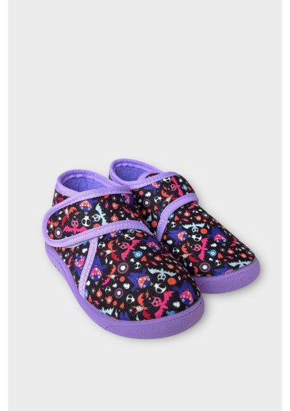 Tematik Cırtlı Çocuk Panduf Okul Kreş Ev Ayakkabısı Kaydırmaz Taban Lila