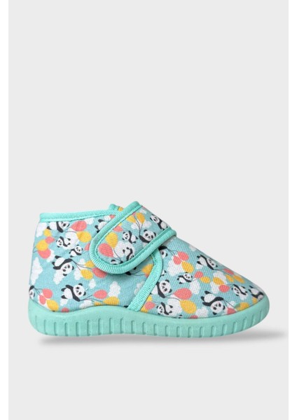 Tematik Cırtlı Çocuk Panduf Okul Kreş Ev Ayakkabısı Kaydırmaz Taban GRİ-SU YEŞİLİ