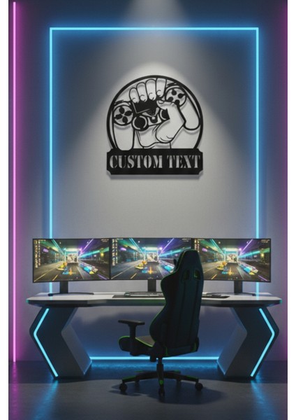 Kişiselleştirilebilir Isimli Gamepad Metal Duvar Dekoru - Modern Oyuncu Odası Tablosu 45X44 / 60X58 cm