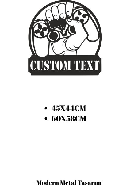 Kişiselleştirilebilir Isimli Gamepad Metal Duvar Dekoru - Modern Oyuncu Odası Tablosu 45X44 / 60X58 cm