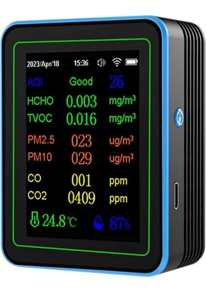 Tuya Wifi 12 In 1 Hava Kalitesi Monitörü Çok Fonksiyonlu Pm2.5 Aqı PM1O Hcho Tvoc Co Co2 Ekranlı Hava Dedektörü Siyah (Yurt Dışından) indirimleri