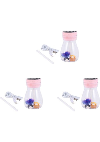 3x Sevimli Serin Sis Nemlendirici Ofis Yatak Odası Hava Temizleyici LED Hafif Hava Nemlendirici Şişe (Pembe) (Yurt Dışından)