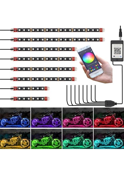8 Adet Motosiklet Underglow LED Işık Kiti, App Kontrolü Renkli Motosiklet LED Işık Kiti Rgb Şerit Işık Su Geçirmez (Yurt Dışından) fırsatları