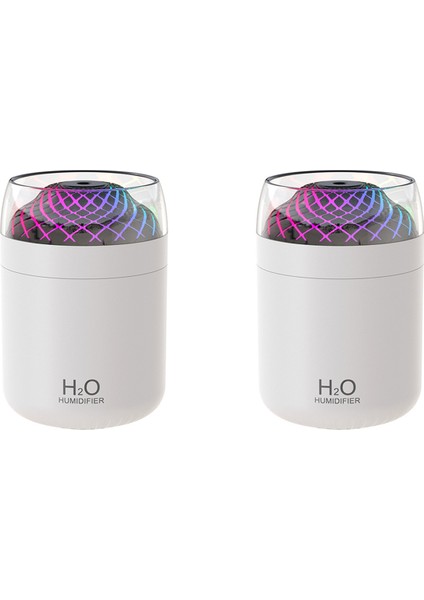 2x Cam Kupa Nemlendirici Renkli Işık Başucu Masa Dekorasyon Gece Işık USB Büyük Sis Nemlendirici Beyaz (Yurt Dışından)